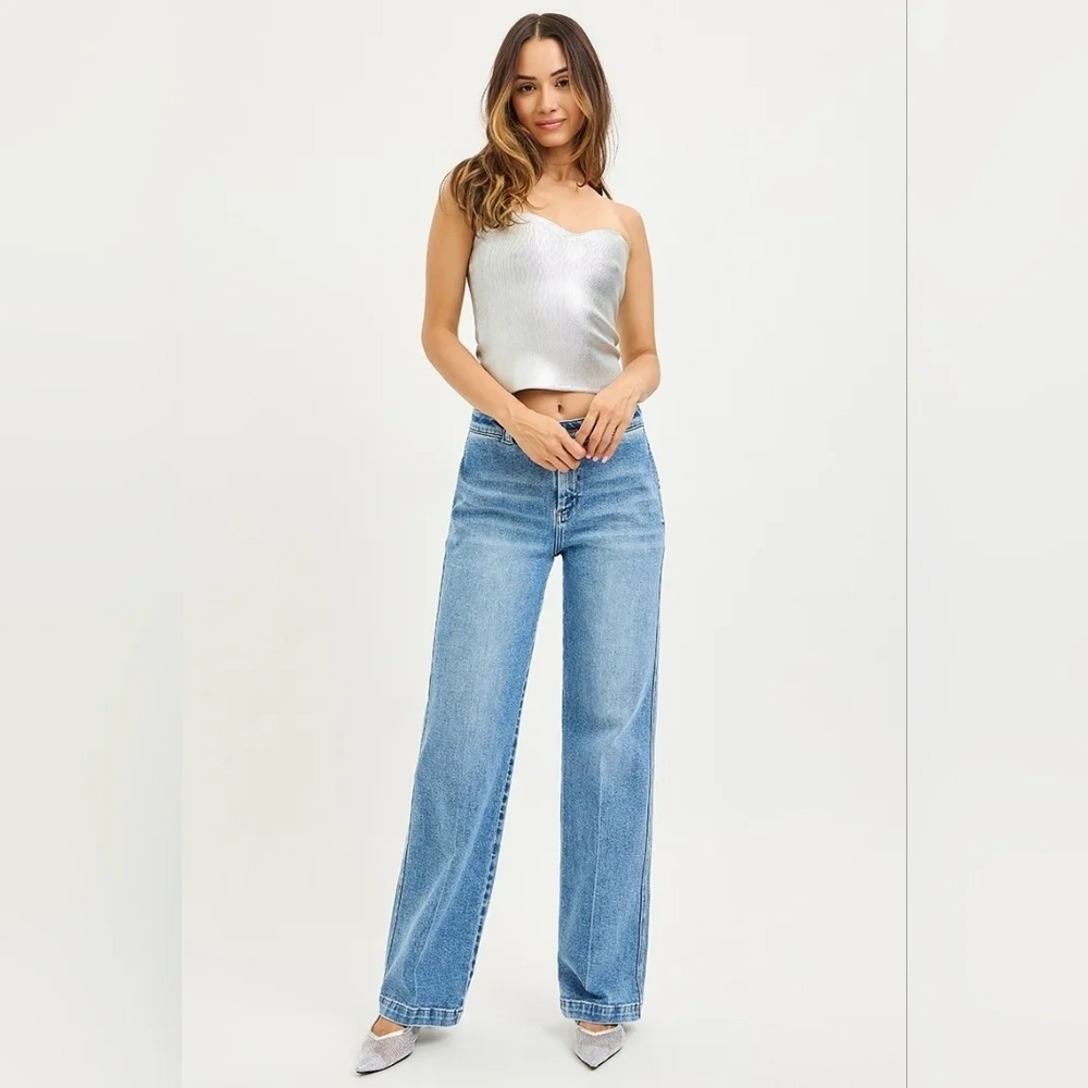 RISEN High Rise Medium Wash Slouchy Straight Fit Jeans Trouser Various NEW